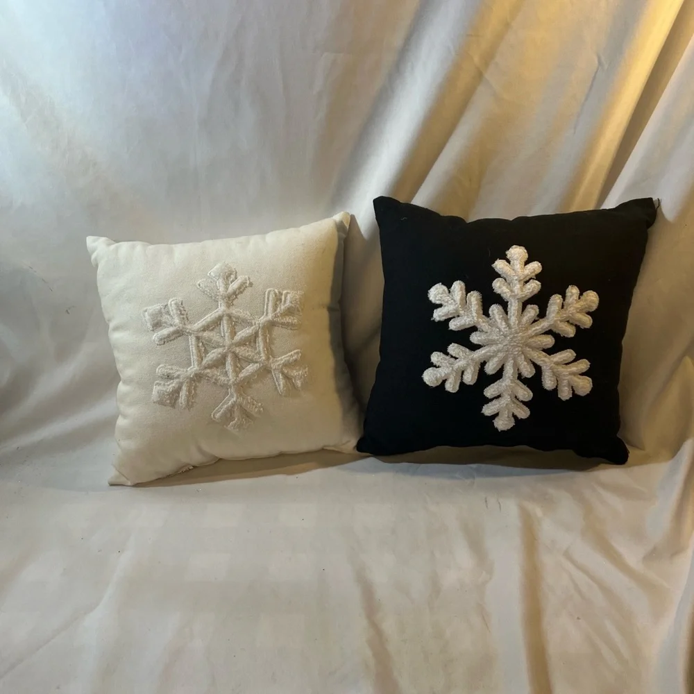 Snowflake Decorative Pillow Set - Black and Cream 10x10